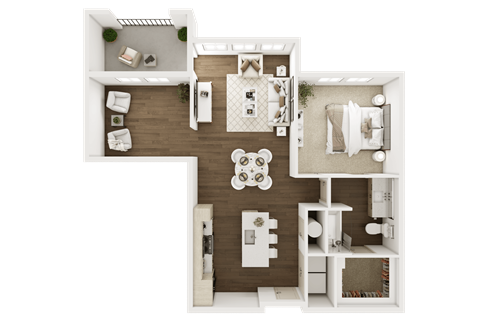 Floor plan for 1 bed, 1 bath, 875 sqft
